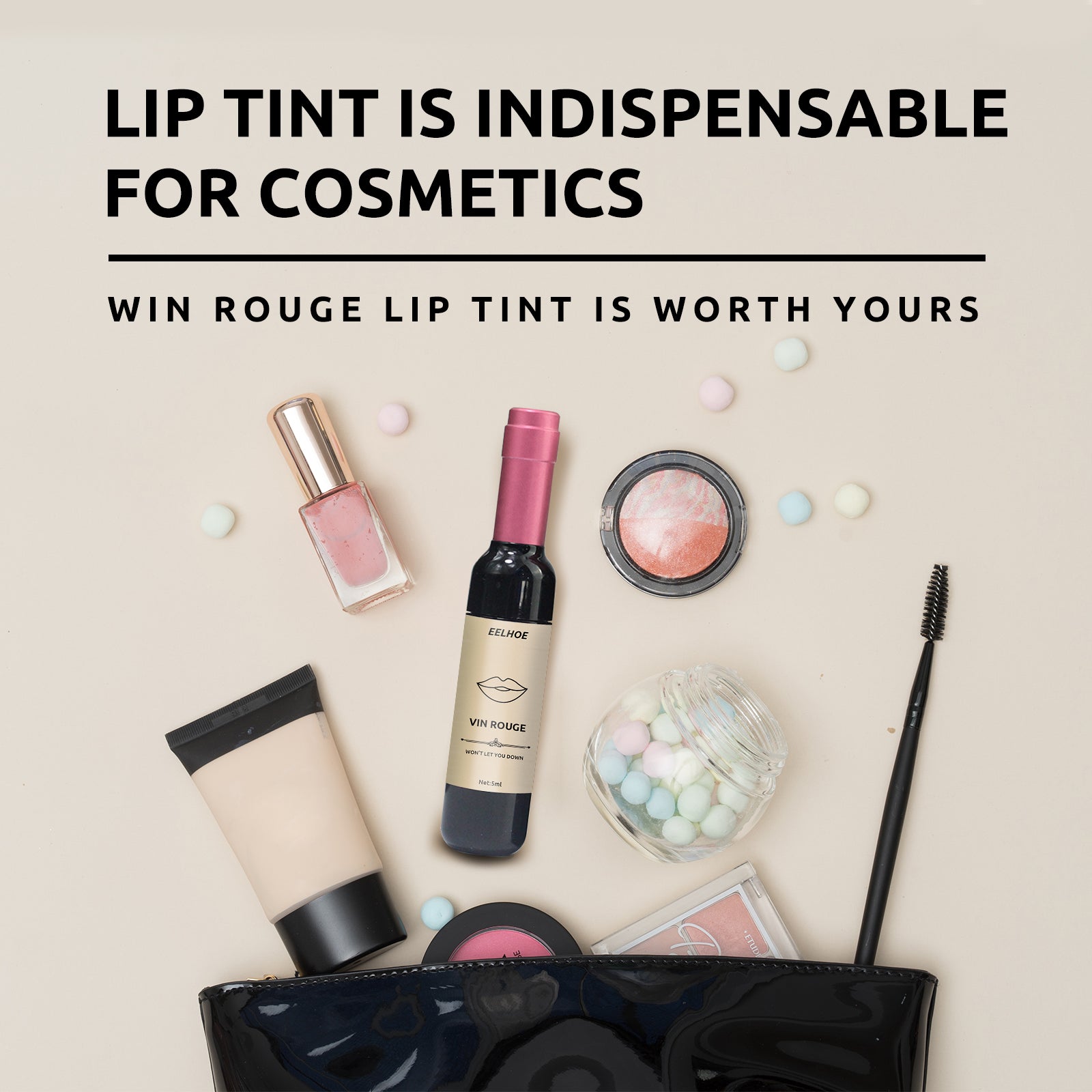 Vin Rouge Lip Tint, Non-Stick Cup Color Development Portable Waterproof Non-Fading Moisturizing Red Wine Bottle Lip Glaze