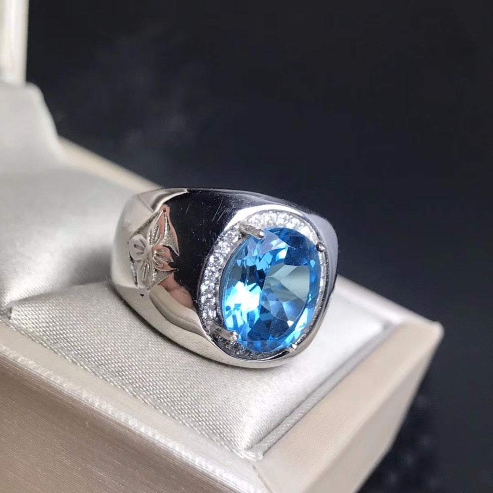 Royal Blue Topaz men's RING 925 silver customized ring size new recommended simple ring