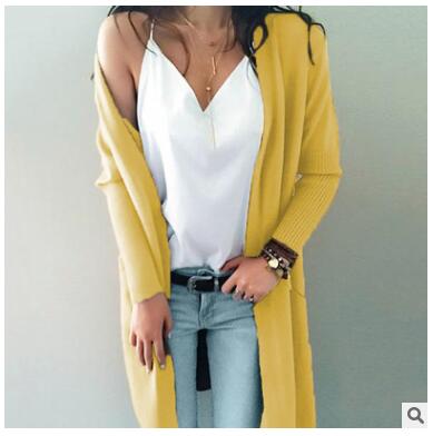 Women knitted long sleeve long sweater cardigan for female women  autumn new overcoat outwear coats