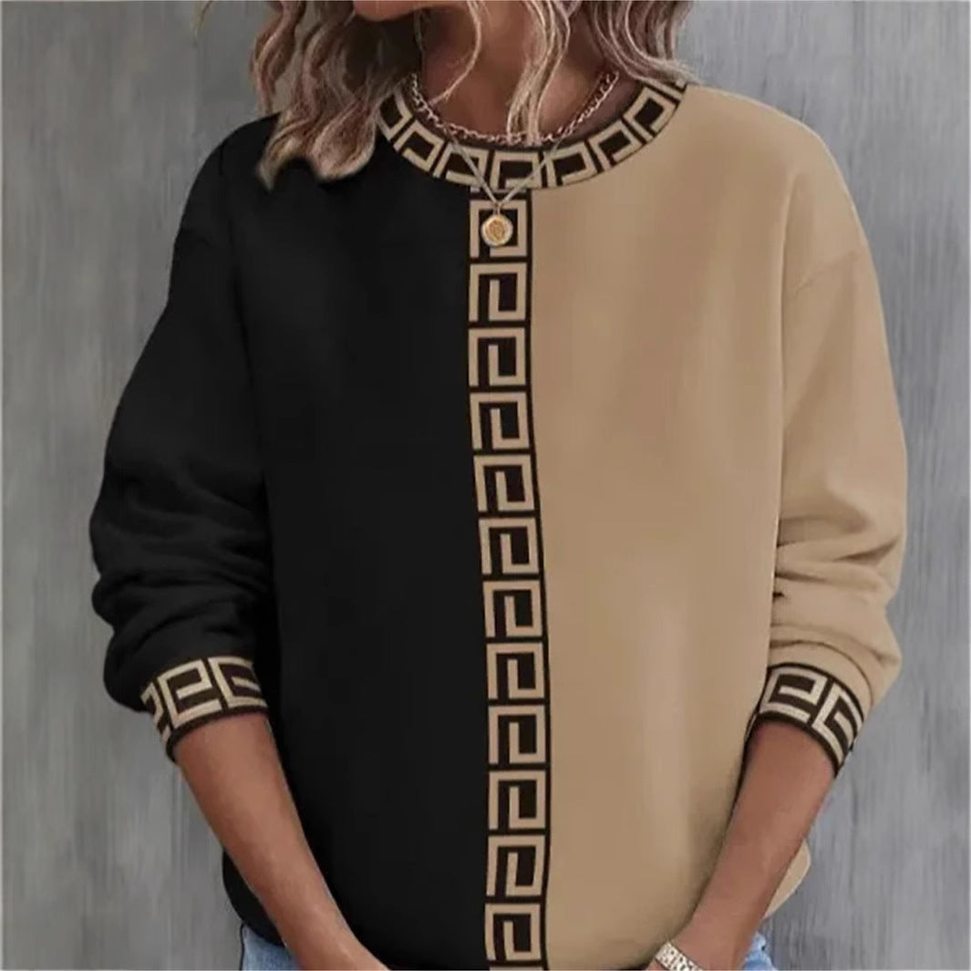 Color-blocked Hoodie Casual Sporty Round-neck Long-sleeve Top