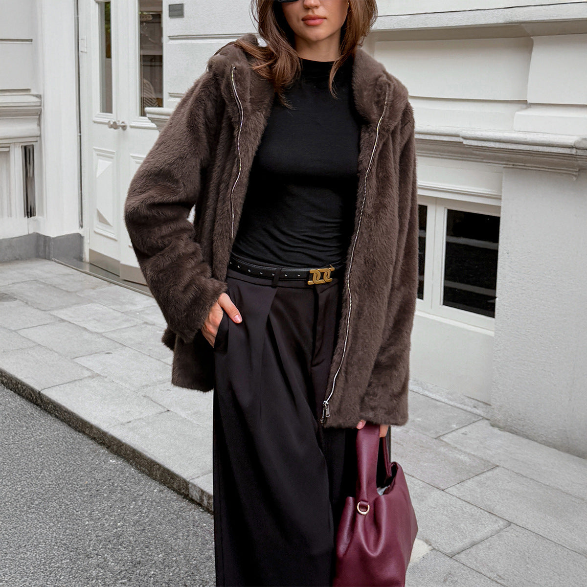 Fashionable Fur Collar Coat Women's Clothing