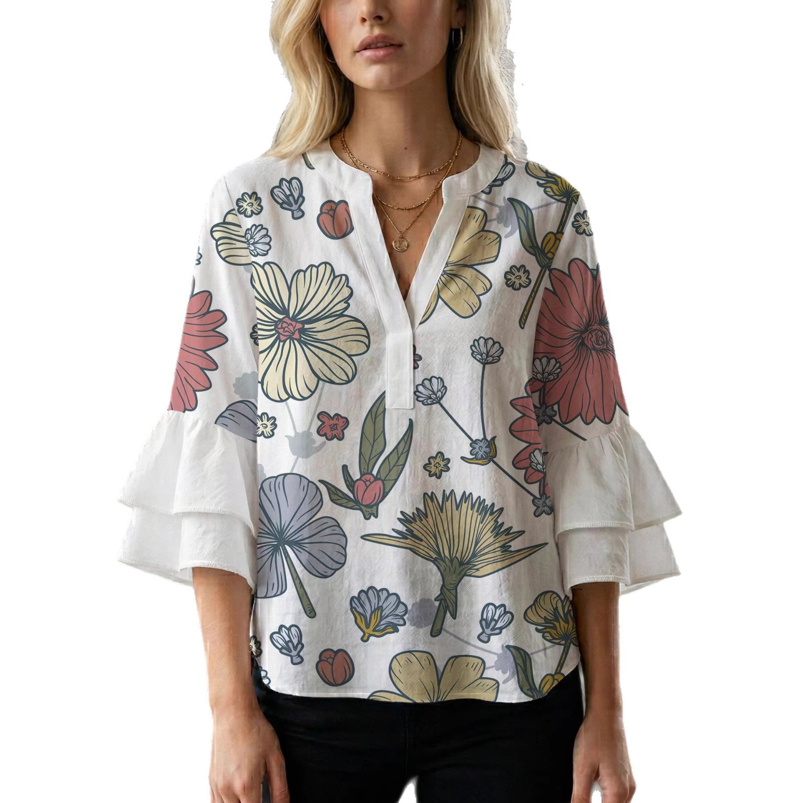 Women's Digital Print Puff Sleeve Top