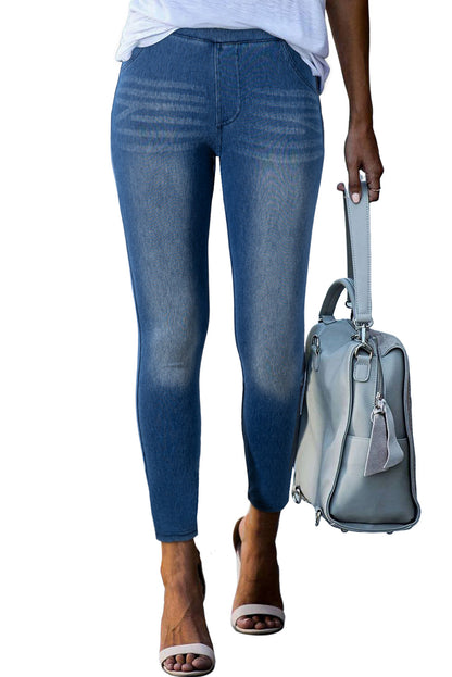 Jeans a vita media con tasche alla caviglia con elastico in vita skinny blu navy