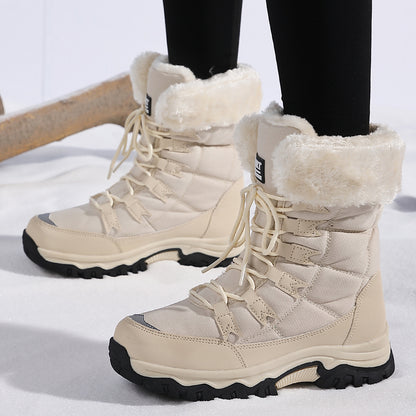 Waterproof And Cold-proof Long Boots Female Outdoor Plus Fluff Thickened