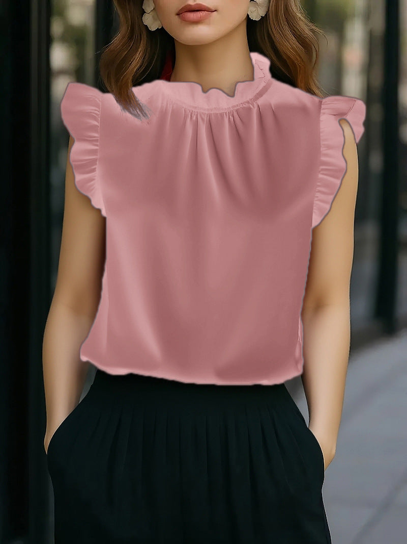 Stylish Sleeveless Top With Elegant Ruffled Sleevesversatile And Perfect For The Office