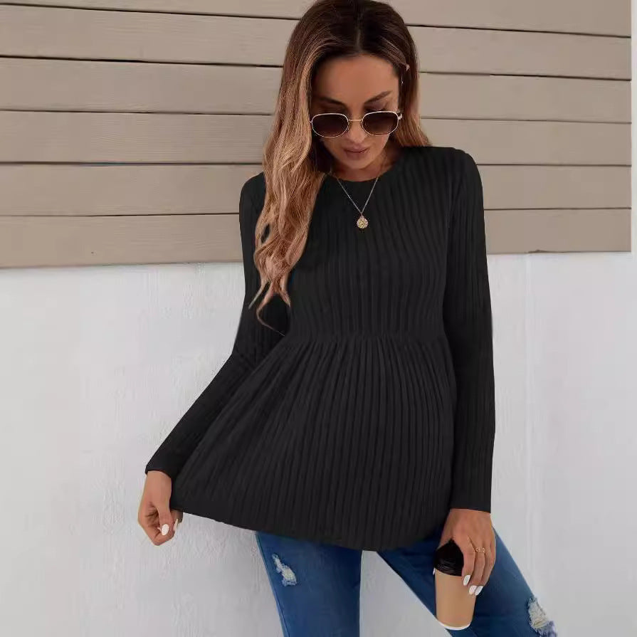 Long Sleeve Maternity Top Solid Color Pullover T-shirt