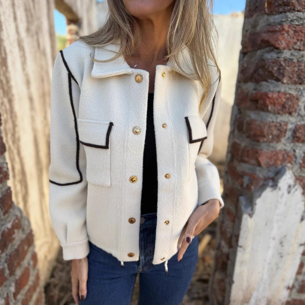 Temperament Commute Woolen Coat Women's Fall And Winter Lapels Fastener Decoration Short Jacket