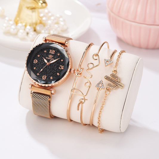 Relojes de mujer cielo estrellado hebilla magnética pulsera de moda reloj de pulsera Número romano reloj Simple regalo