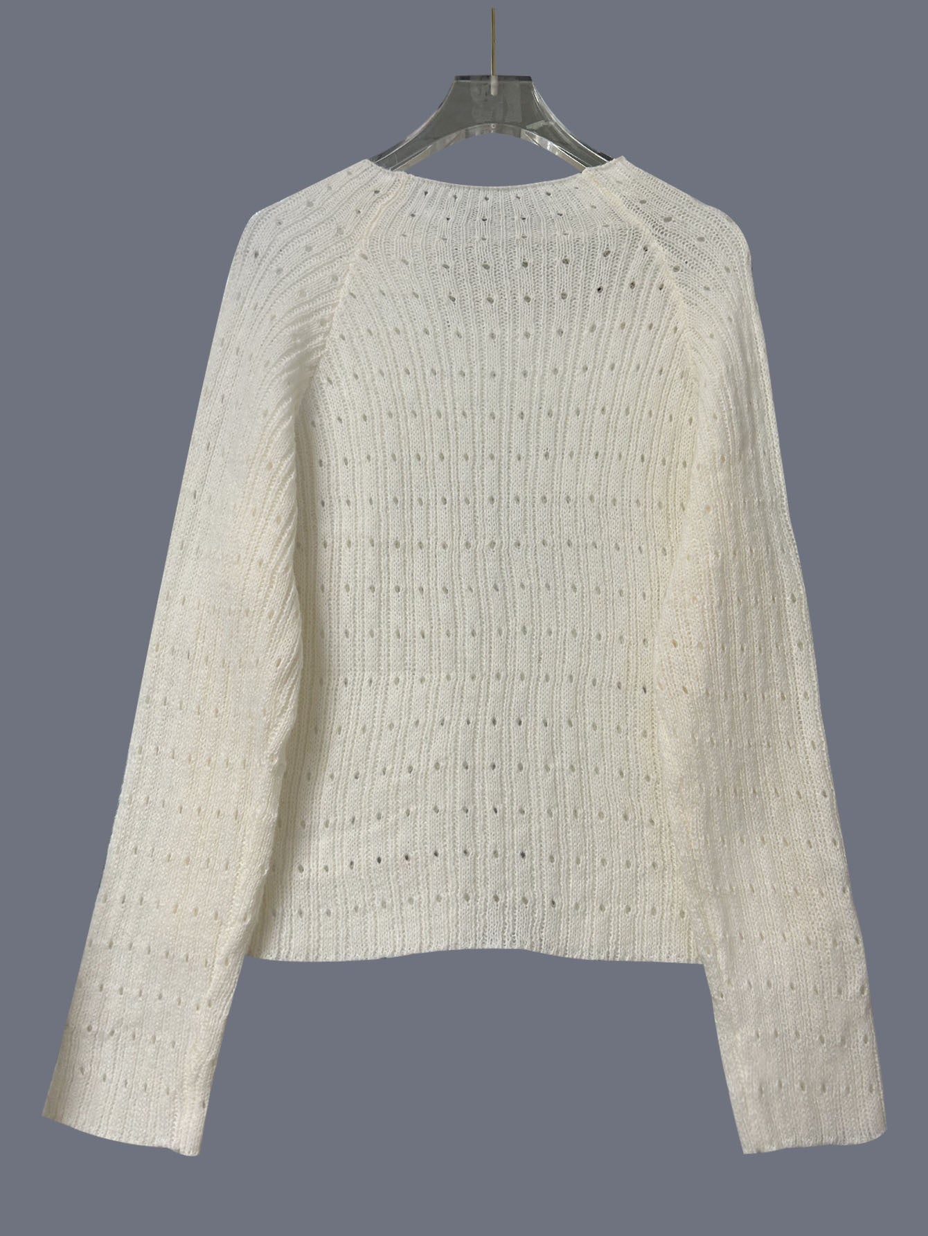 Laid-back Style Hollow-out Knitted Pullover With A Crew Neck