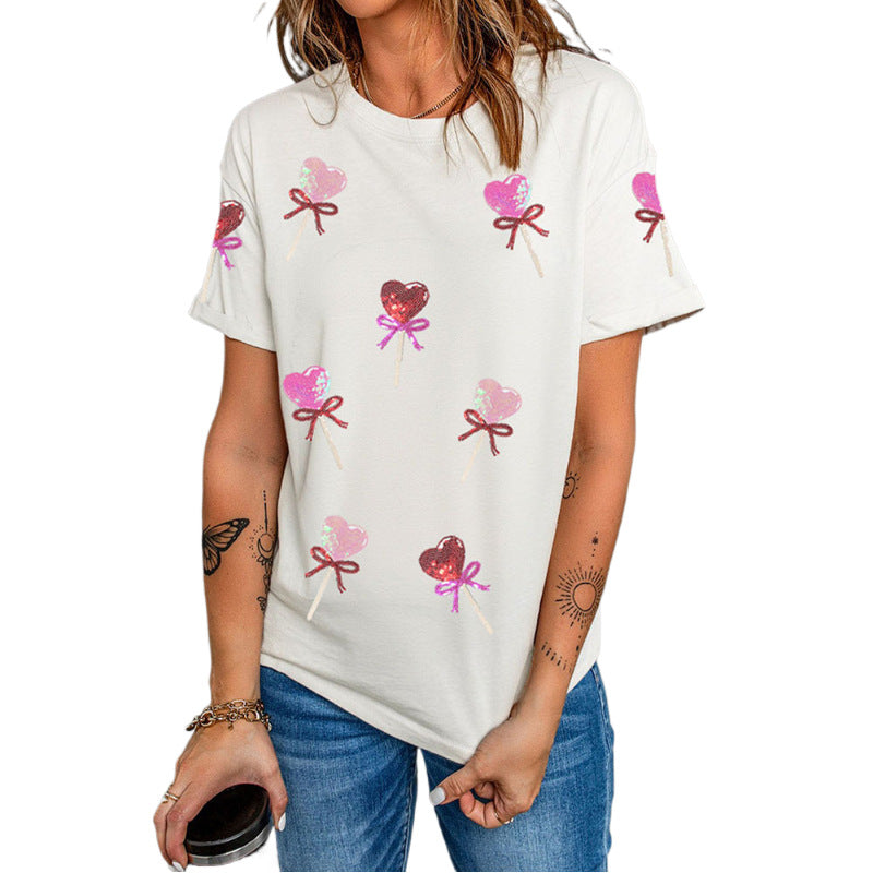 Solid-color Casual T-shirt Pullover Crew-neck Top For Women