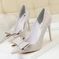 Sweet high heels, slim high heels, delicate and slim, shallow mouthed pointed bow sole shoes