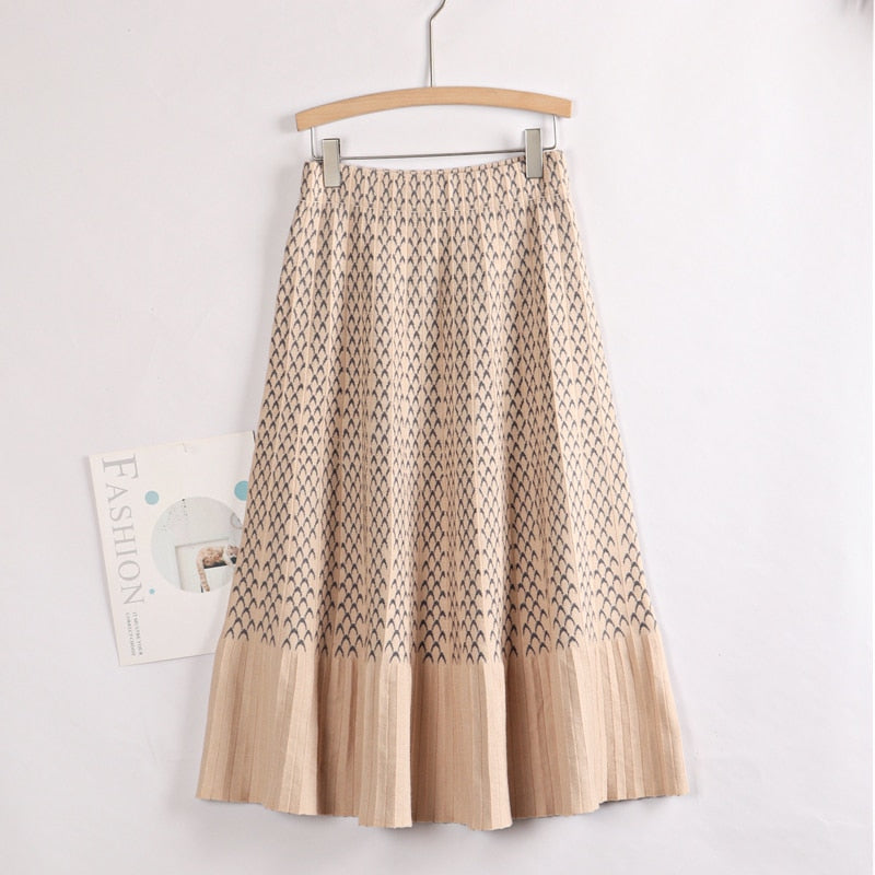 Luxury Knit A Line Women Sweater Skirt Autumn Winter Long Maxi Warm Skirt Fashion Thick Midi Lady Skirts