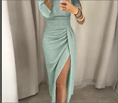 Shimmering Sheath Dress With A Keyhole Neckline And Side Slit For Women
