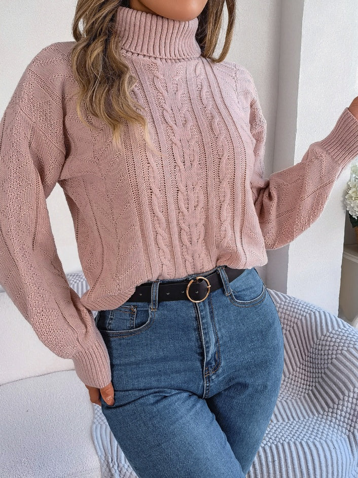 Women Casual Turtleneck Cable Knit Long Sleeve Pullover Sweater