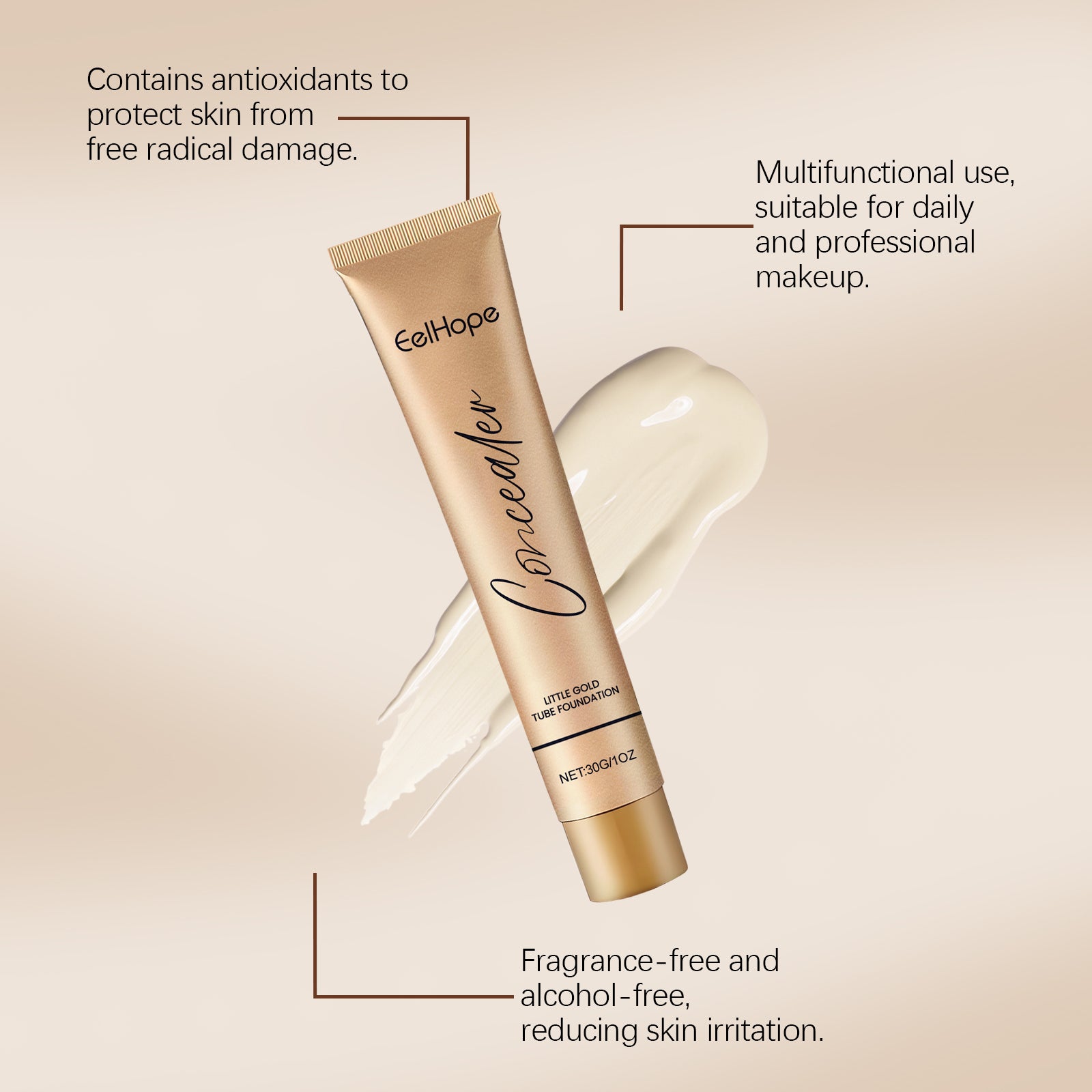 Small Gold Tube Foundation Concealer, Natural Lightweight Skin Concealer Not Easy To Remove Makeup Moisturizing Liquid Foundation