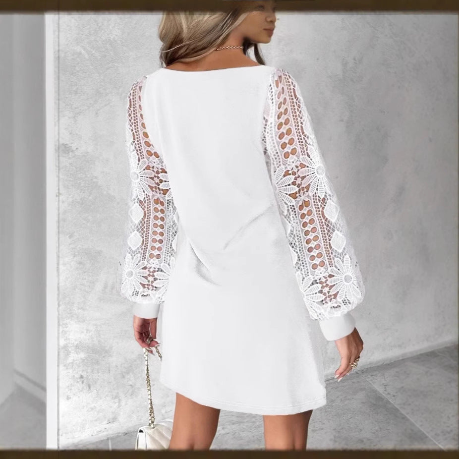 Stylish And Elegant New Lace-panel Knit Dress