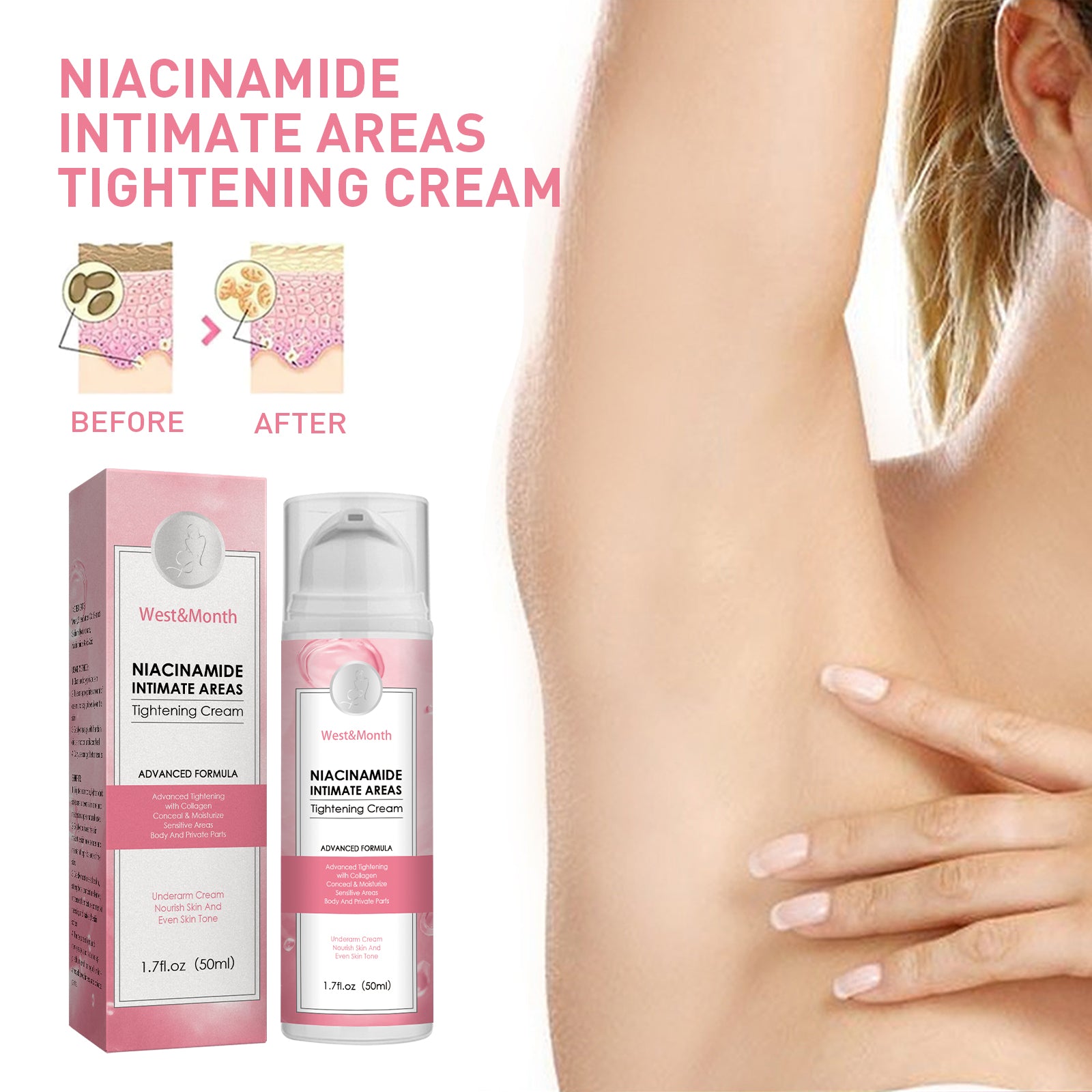 Niacinamide Intimate Areas Tightening Cream, Fade Dark Skin Even Skin Tone Beauty Skin Whiten Cream