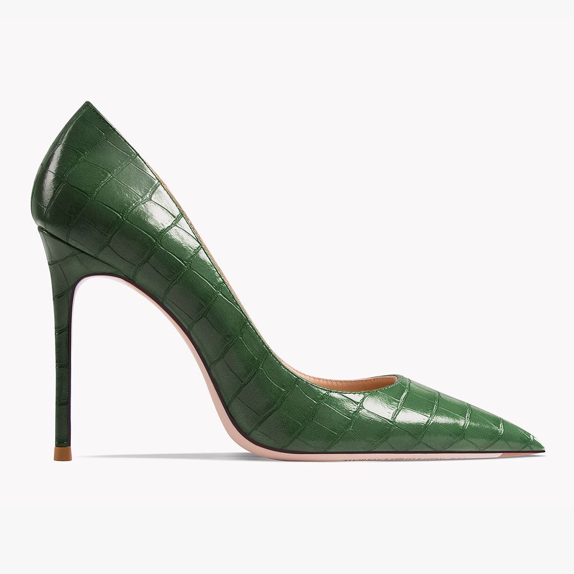 Early Autumn New Pointy High Heel Shoes Women's Thin Heel Shallow Patent Leather Single Shoes French Texture Large Green Shoes
