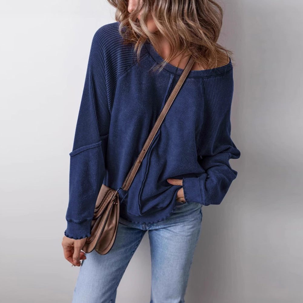 Sports And Leisure Round Neck Long Sleeve Reverse Stitching Loose Pullover Sweatershirt