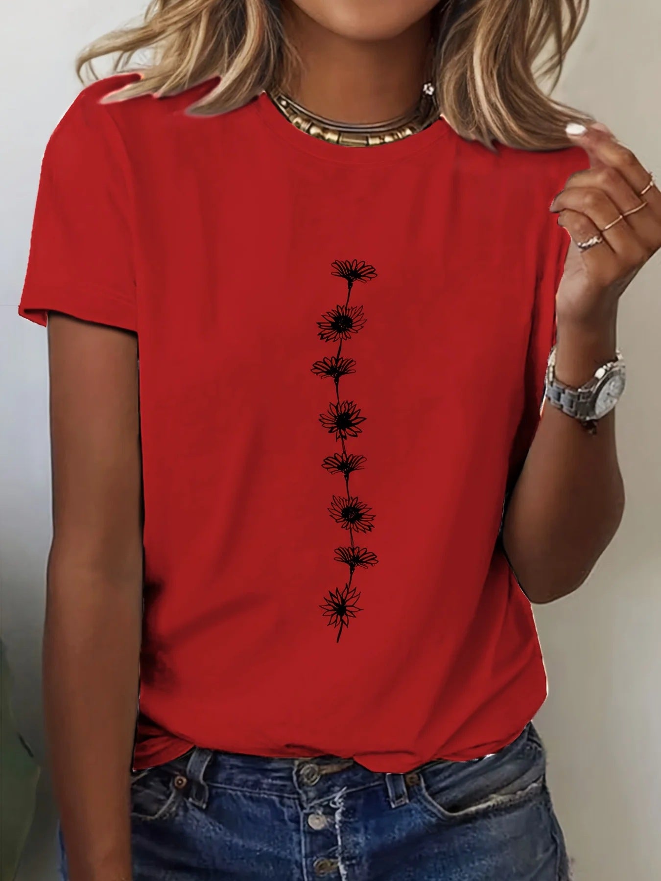 Women's Casual Sunflower-print T-shirt