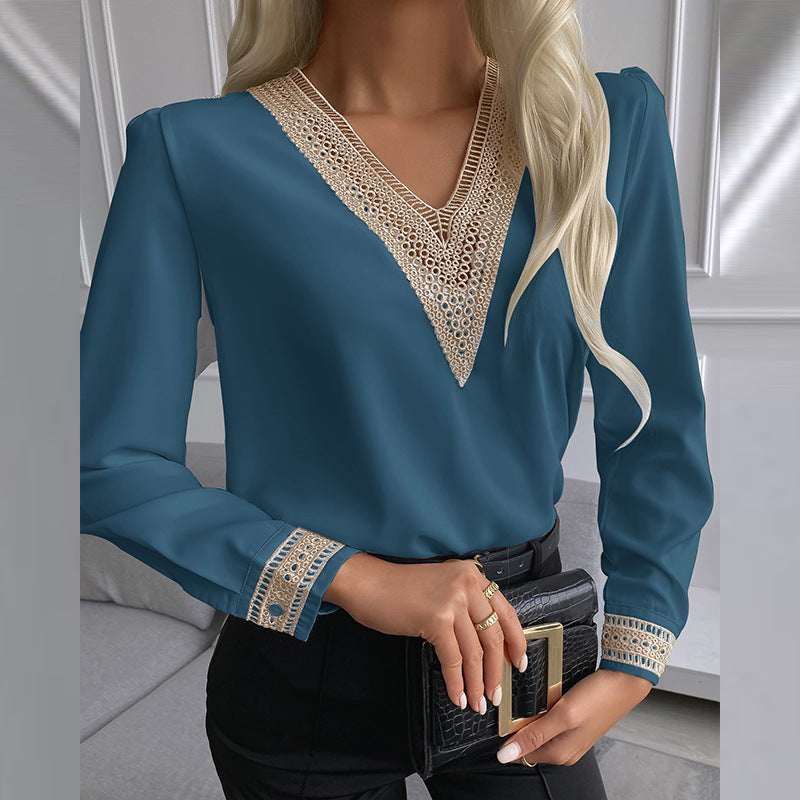 Womens Long-sleeve Shirt With Lace Trim