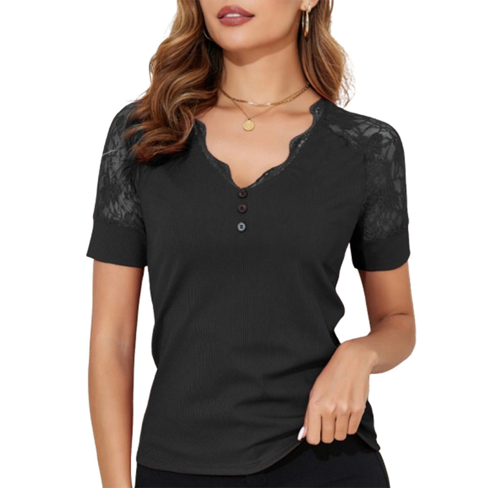 Women's Sexy Deep V Lace Collar Lace Short Sleeve