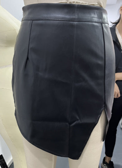 High Waisted Cross Irregular PU Leather Skirt