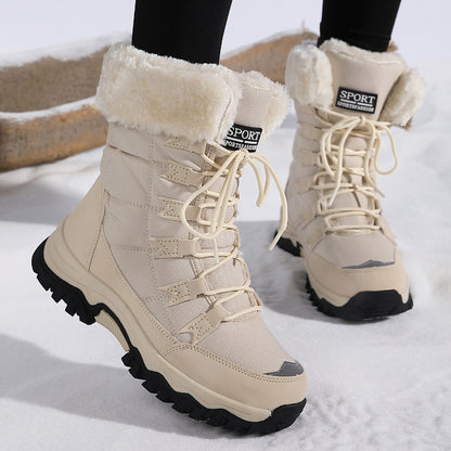 Waterproof And Cold-proof Long Boots Female Outdoor Plus Fluff Thickened