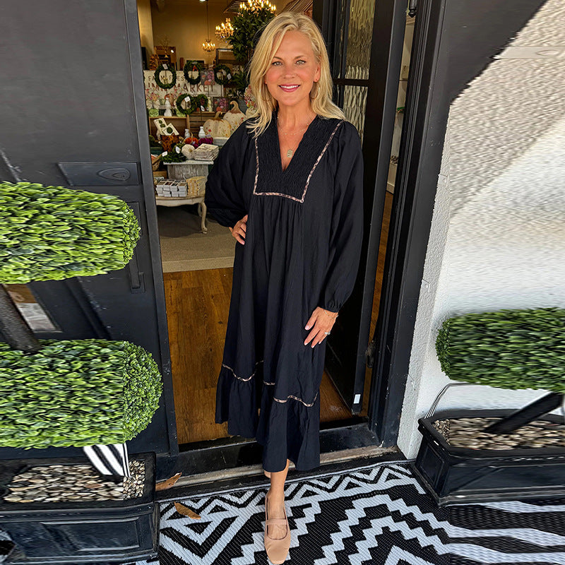 Pullover V-neck Long Sleeve Dress