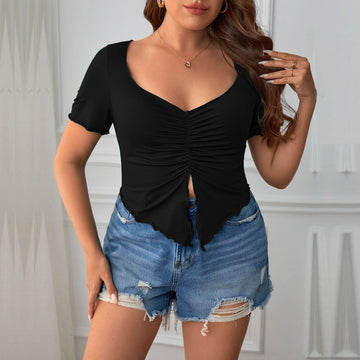 Sexy V-neck Slim Square Neck Short Sleeve Short Irregular Top For Women