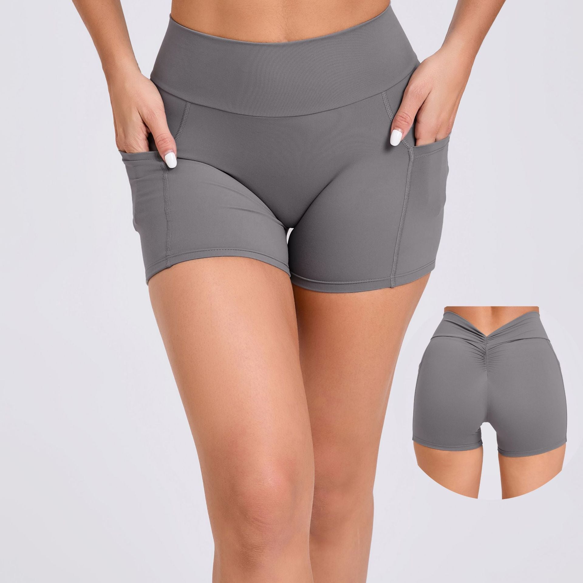 High Waist Tight Yoga Shorts With Pockets On Both Sides