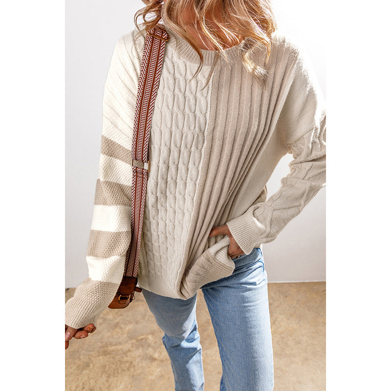 European And American Leisure All-match Color-block Crew Neck Sweater