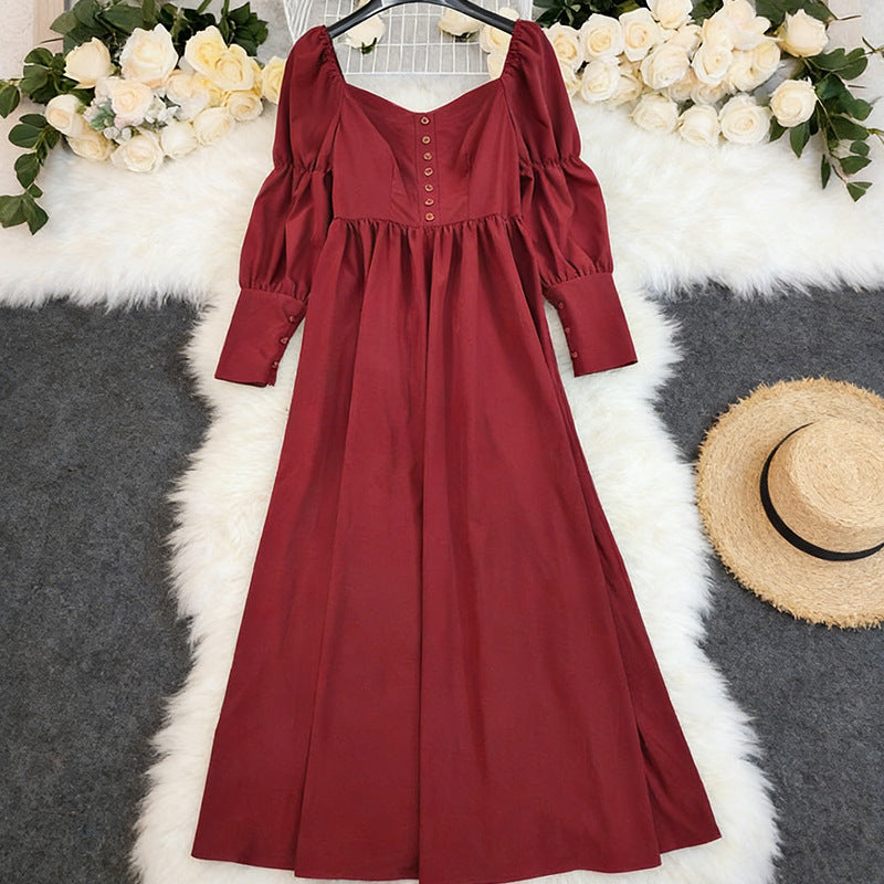 Spring New Womens Loose Long-Sleeve Red Dress