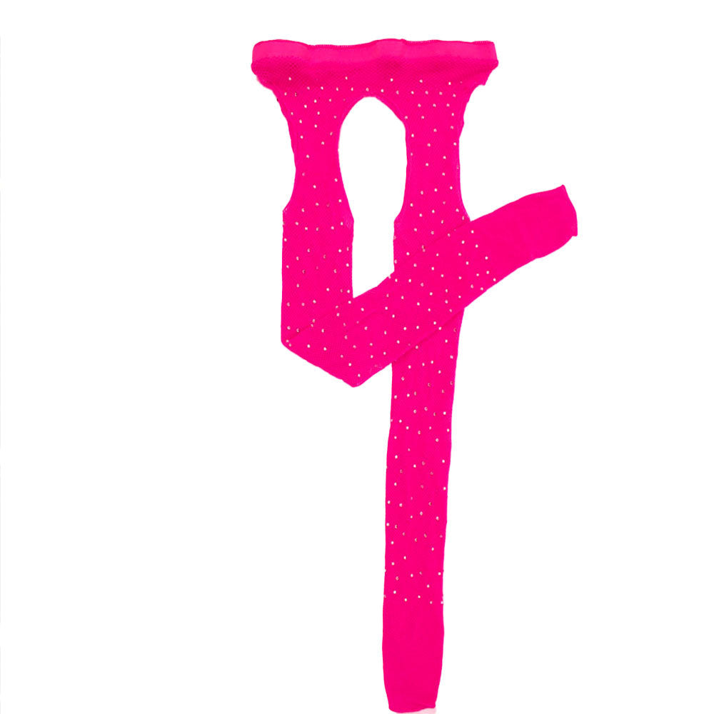 Rhinestone Quartz Four Sides Carved Empty Fishnet Stockings Crotch Free