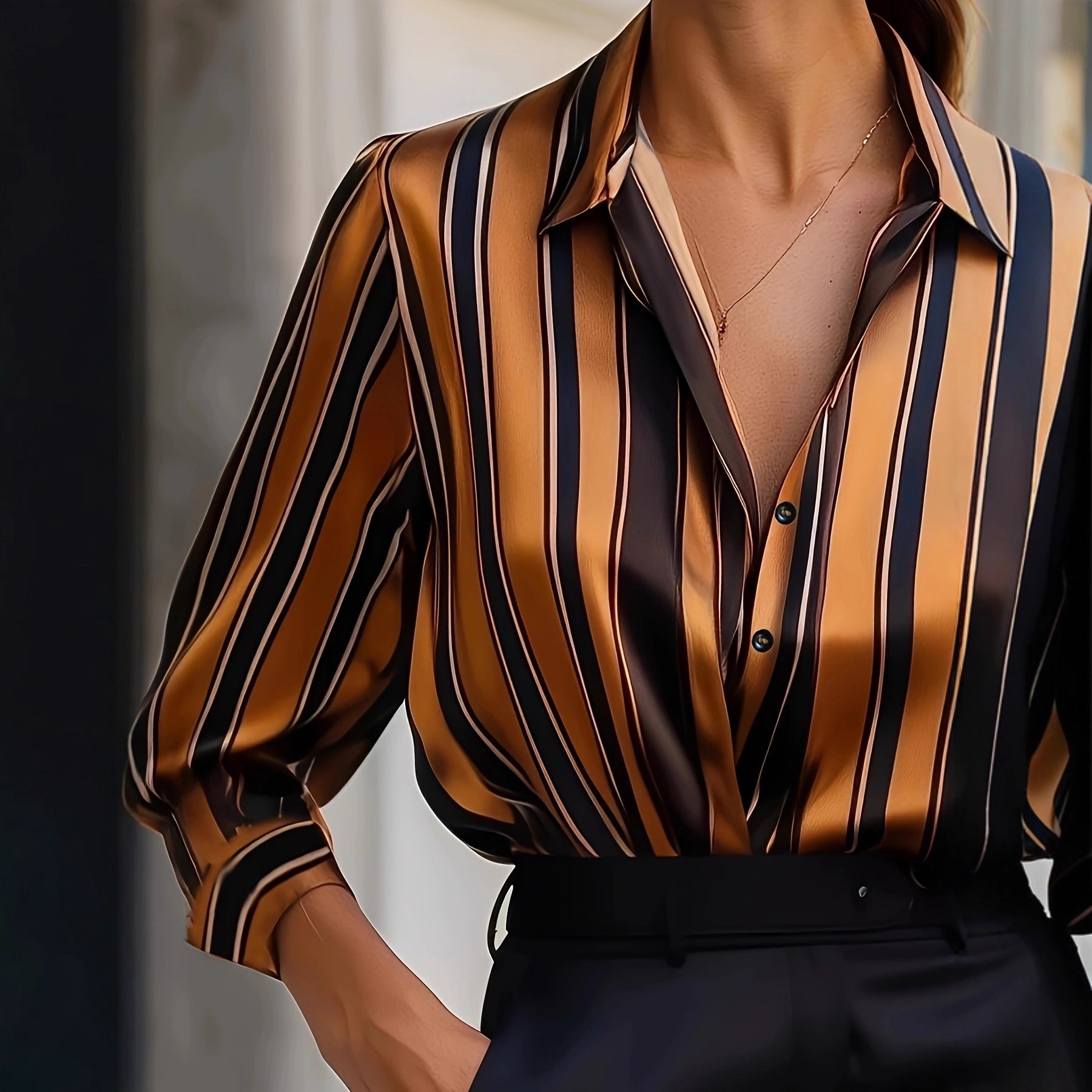 Loose Boyfriend-style Striped Base Shirt For Women