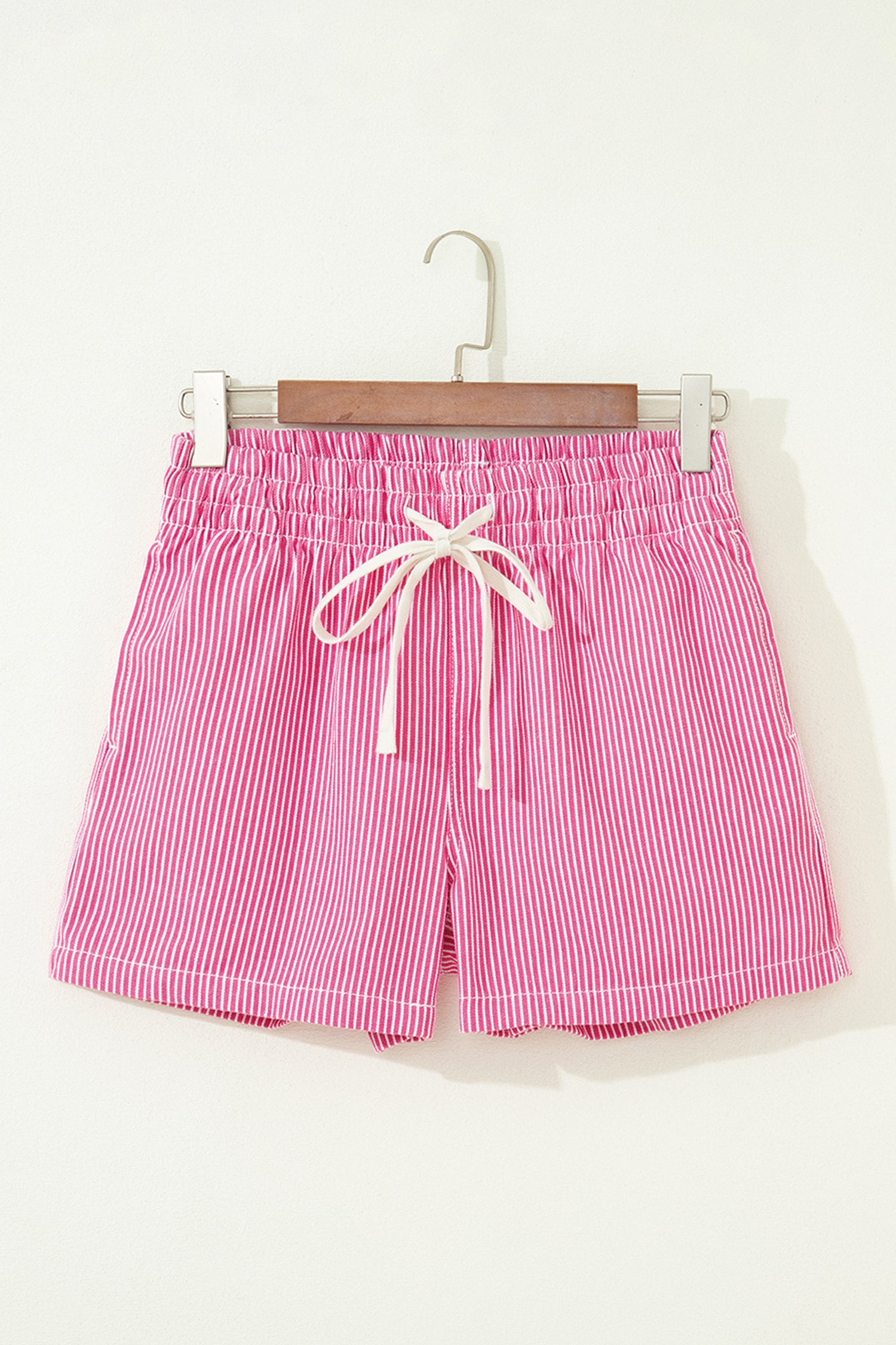 Blue Stripe Drawstring Elastic Waist Casual Denim Shorts