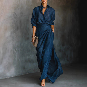 Elegant Graceful Sexy Solid Color Irregular Pleated Dress With Belt