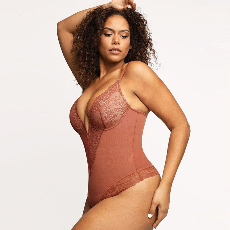 Lace hollowed out jumpsuit, sexy and beautiful body shaping underwear, large-sized women's waist tightening and hip lifting