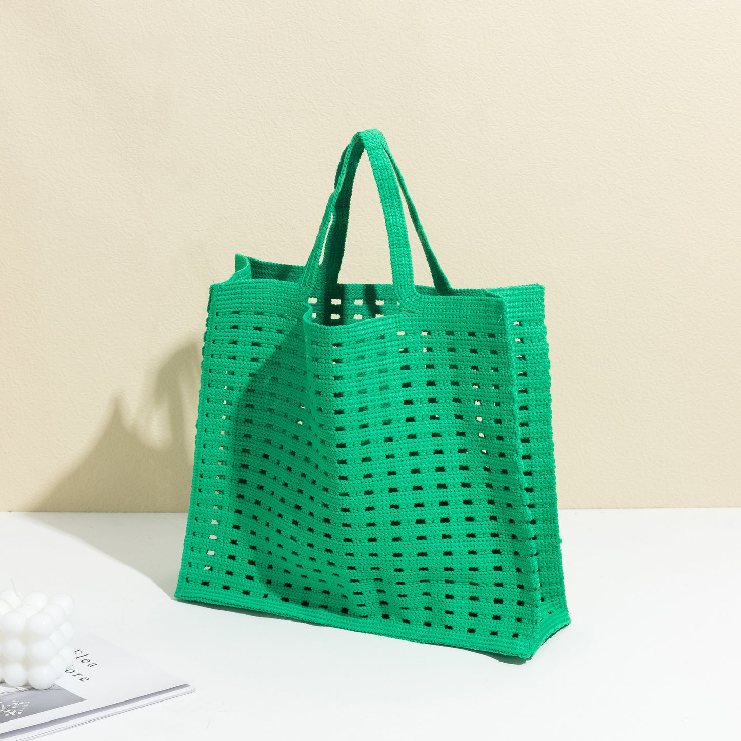 New Woven Bag Hollow Waffle Handmade Bag Candy Color Large Capacity All-Match Handbag for Women