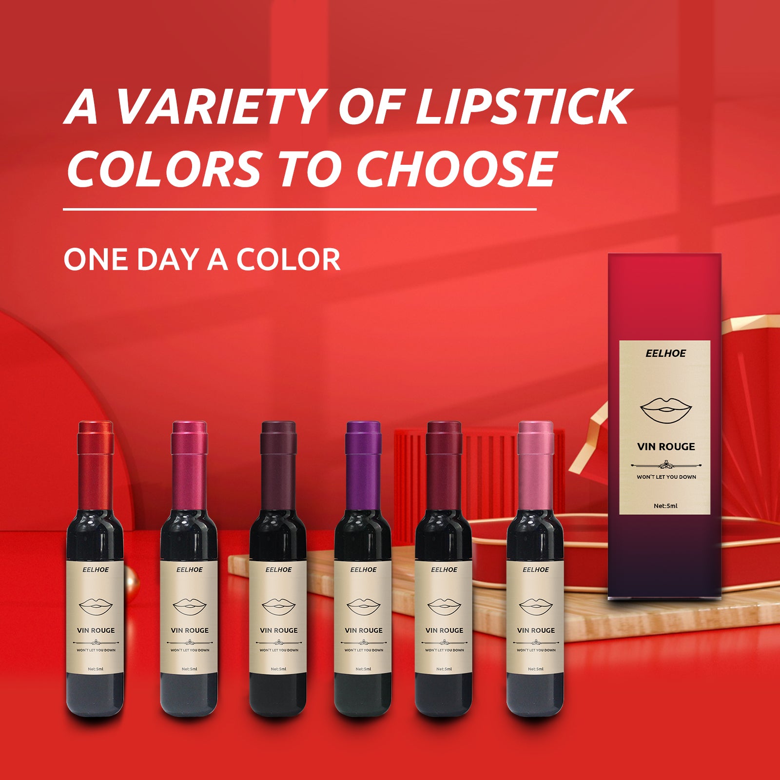 Vin Rouge Lip Tint, Non-Stick Cup Color Development Portable Waterproof Non-Fading Moisturizing Red Wine Bottle Lip Glaze