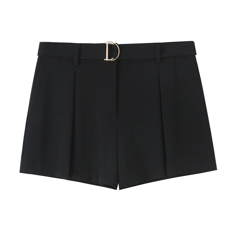 With Belt Pleated Casual Shorts