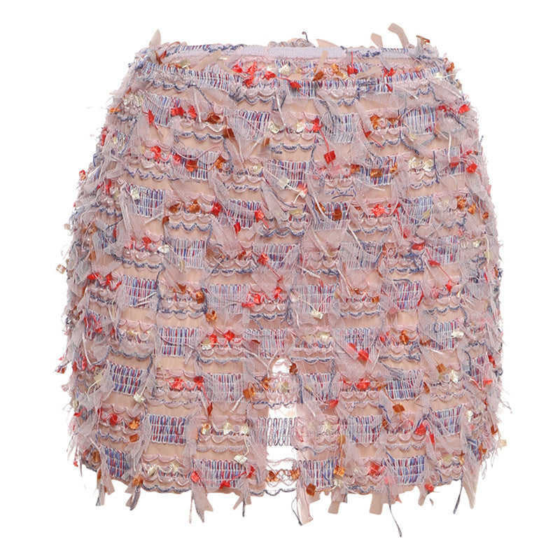 Street Trend Creative Stripes Tassel High Waist Slim Fit Skirt Women