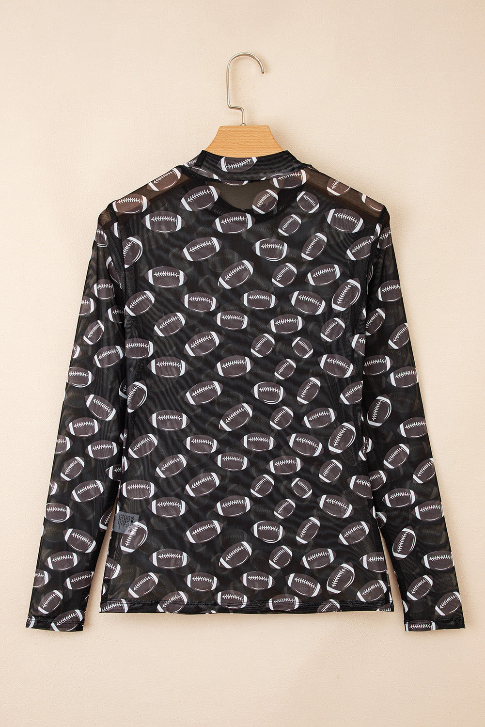 Black Baseball Game Day Sheer Mesh Long Sleeve Top