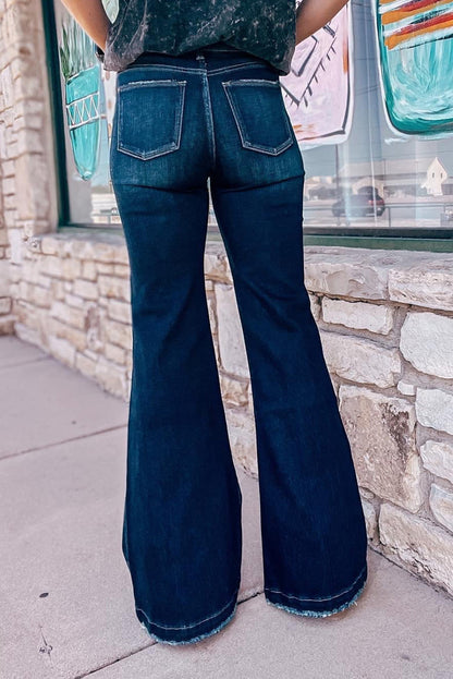 Jeans con fondo a campana strappati a vita alta in vero verde acqua