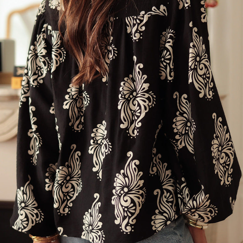 Women's Long-sleeved Printed Cotton Shirt
