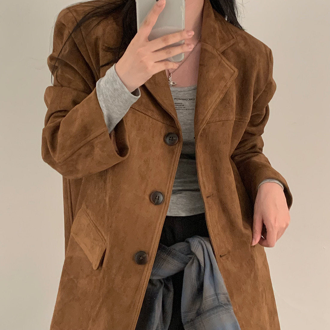 Single-breasted Loose Versatile Pocket Long Sleeve Suit Coat