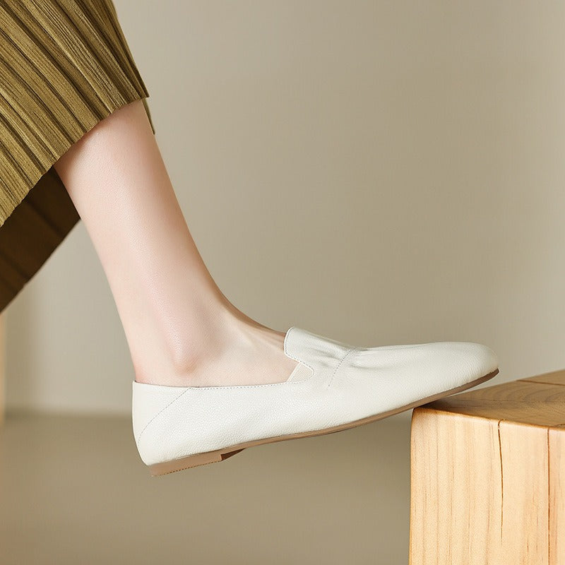 Giant Soft Cowhide Square Head One Foot Pedal Lefu Shoes Womens New Soft Sole Granny Shoes Flat Heel Single Shoes