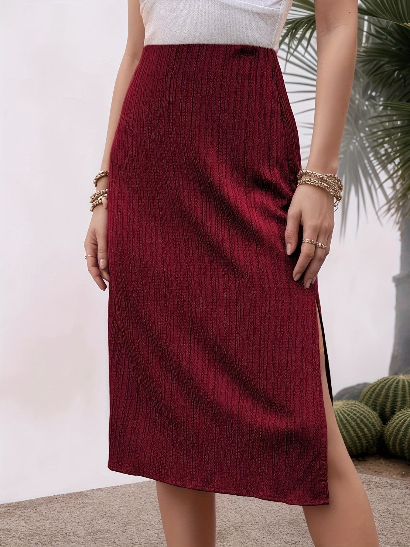European And American-style High-waisted, Side-slit Figure-hugging Long Skirt