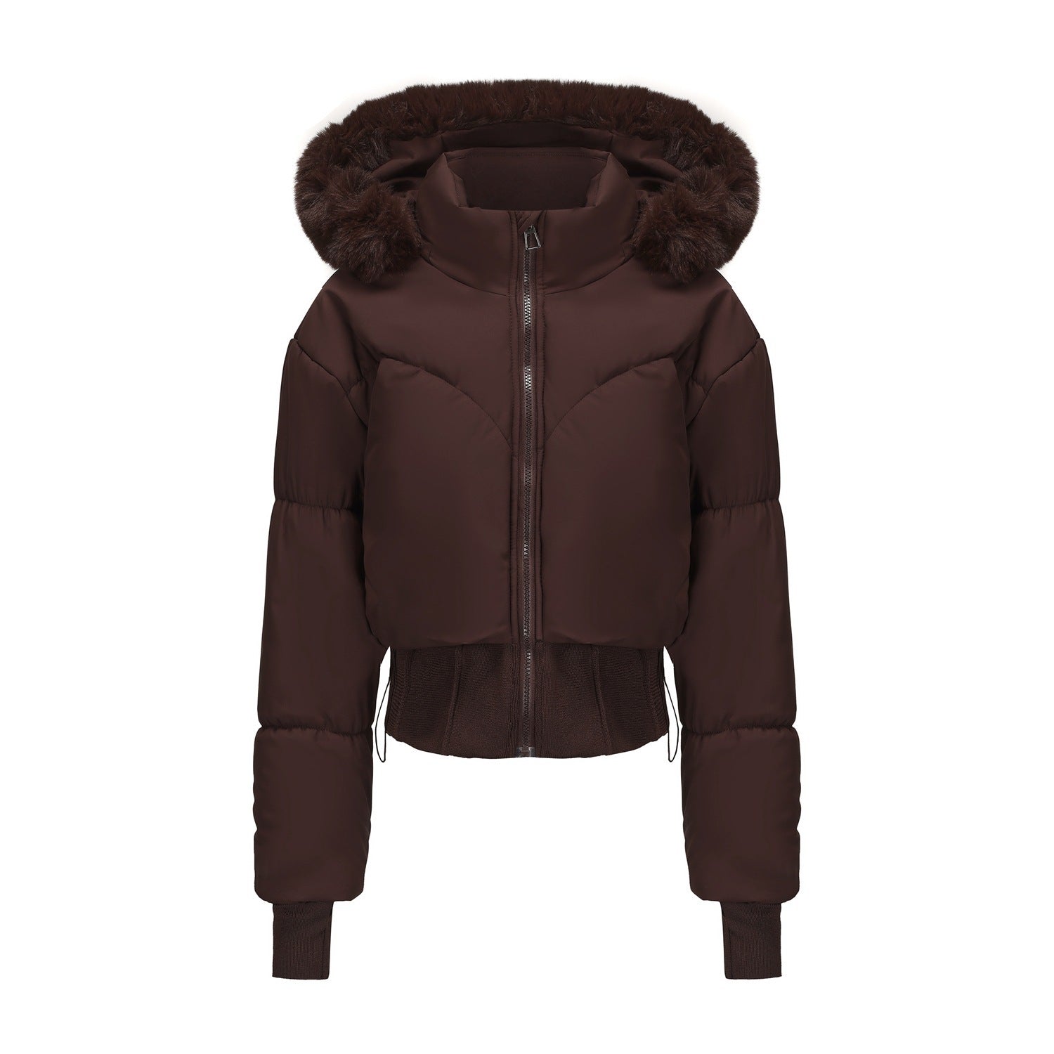 Women's Waist-tight Big Fur Collar Hooded Short Cotton Jacket