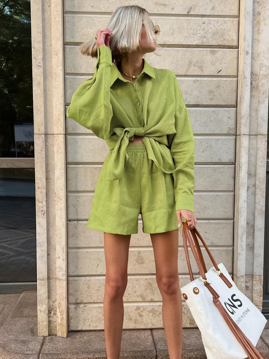 European and American green temperament commuting loose casual fashion shorts long-sleeved suit for women